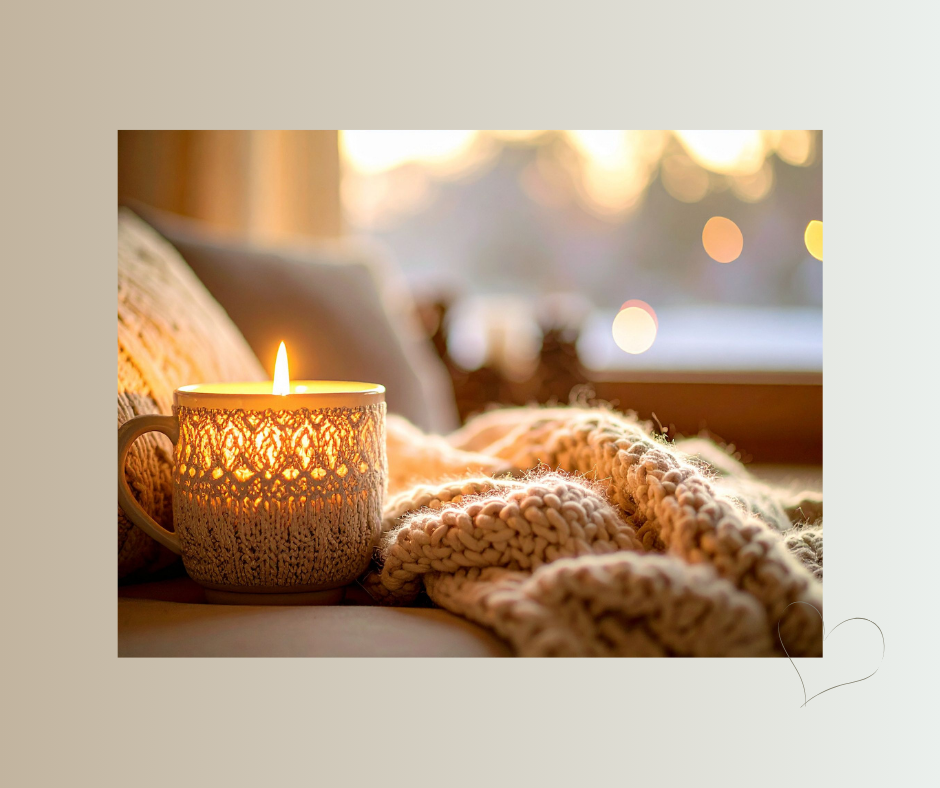 Kerze neben Tasse und Decke – leises Licht als Trost bei stiller Trauer